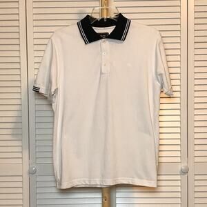 Peter England Men Polo Shirt Size L White Contrast Tipped Collar Cotton